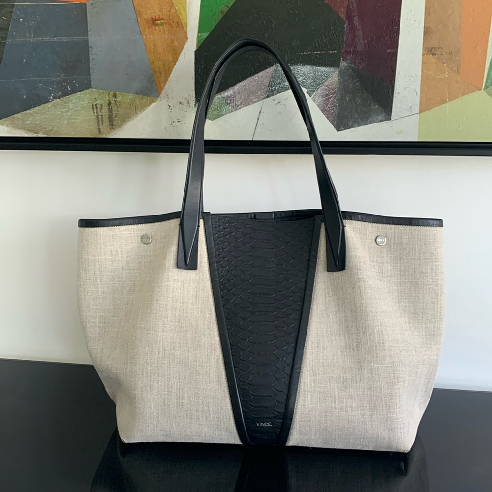Vince black croc stamped tote